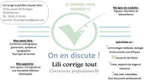 Lili corrige tout Rennes, Correcteur, Autre prestataire de communication et medias, Autre prestataire de services, Autre prestataire de services aux entreprises, Lecteur, Noteur copiste, Sténotypiste de conférence, Transcripteur