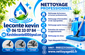 Leconte kevin Beauvais, Agent de nettoyage industriel, Autre prestataire de services, Autre prestataire de services à la personne, Autre prestataire de services aux entreprises, Prestataire de petits travaux de bricolage, Professionnel indépendant